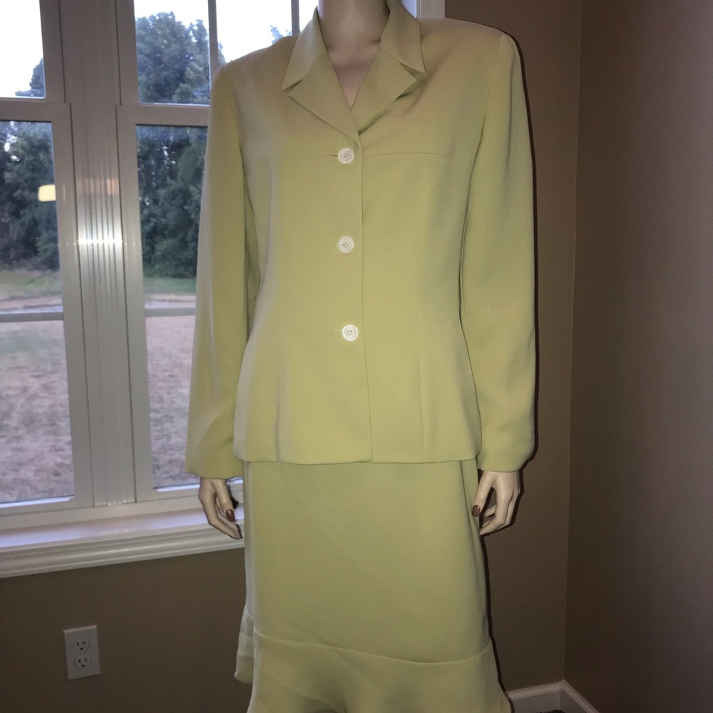 Celery colored business suit
